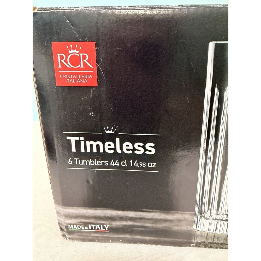 Set of 6–RCR Timeless Luxion Crystal Tumblers Glasses 14.98 OZ ITALY NEW In Box - Picture 3 of 9